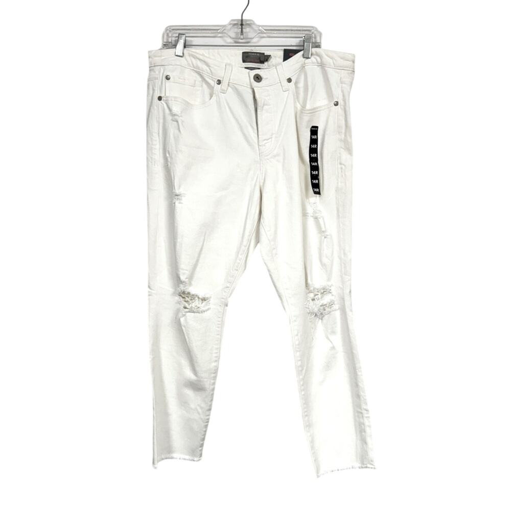 Torrid White High Rise Straight Leg Jeans Womens 14 Distressed Raw Hem Denim
